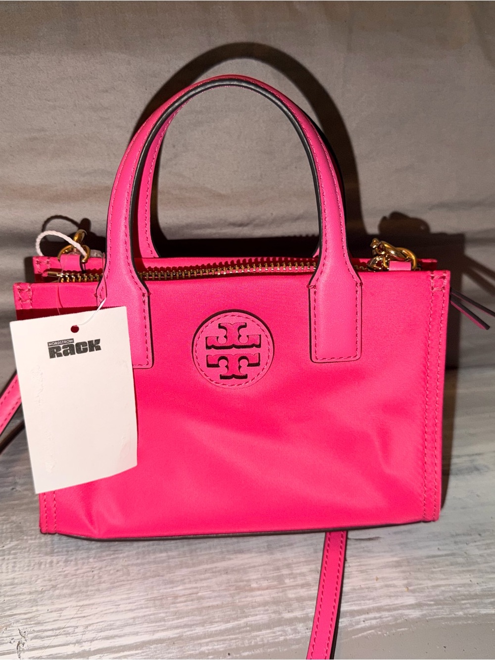 Tory Burch Neon Pink Mini Tote with Gold Hardware